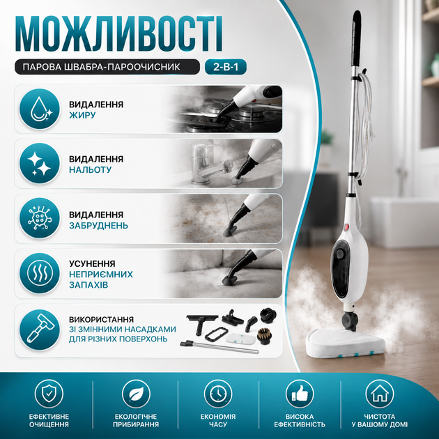 Парова швабра-пароочисник 2-в-1 2600W - зображення 7