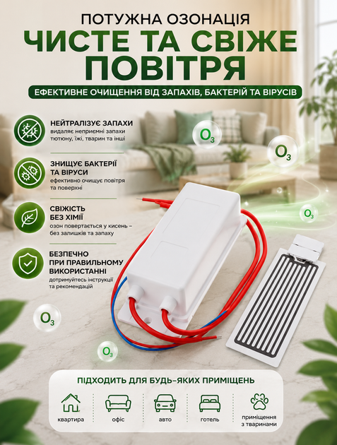 Озонатор воздуха и ионизатор для дома от сети 220 В с керамической пластиной выход озона 10 г настенный и настольный - изображение 2