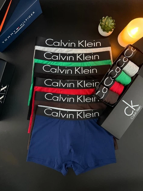 Чоловічі труси боксери Calvin Klein набір 5 шт L Сині, Коричневі, Червоні, Чорні, Зелені - изображение 2