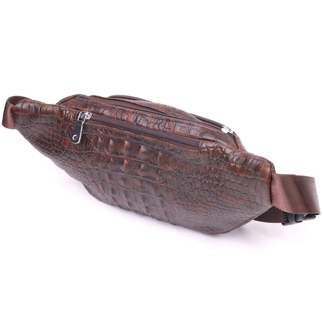 Модна поясна сумка з натуральної шкіри з фактурою під крокодила 21298 Vintage Коричнева - зображення 2