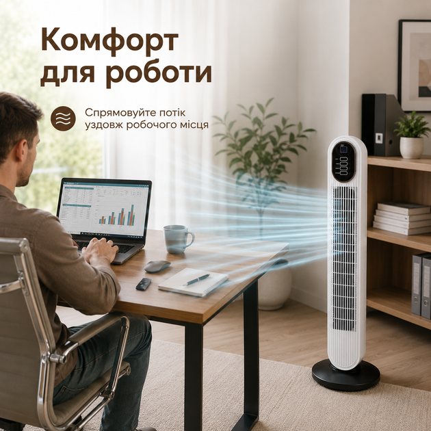 Напольный вентилятор колонный с пультом Tower Cooling Fan 500Вт BITEK BT-2906R охладитель 74 см для дома офиса - изображение 6