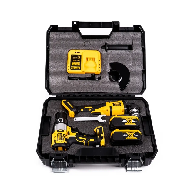 Набор инструментов 2в1 DeWalt 48 В 6 А·ч аккумуляторный ударный шуруповерт DCD996P2 96 Нм дрель 13 мм бесщеточная УШМ DCG409 125 мм болгарка 11000 об мин для сверления резки шлифовки ремонта строительства монтажа с двумя АКБ кейсом - изображение 9