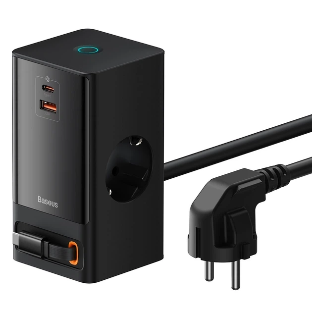 Мережевий зарядний пристрій Baseus PowerCombo Digital PowerStrip 65W (2 AC + 1 USB + Type-C + Кабель Type-C) 1,5м - изображение 2