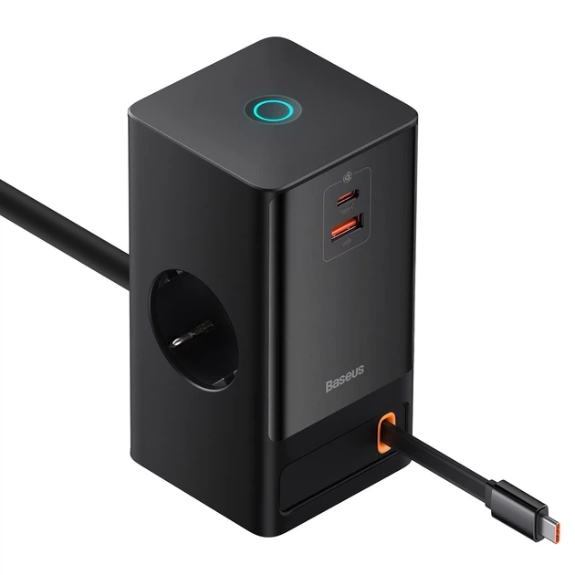 Мережевий зарядний пристрій Baseus PowerCombo Digital PowerStrip 65W (2 AC + 1 USB + Type-C + Кабель Type-C) 1,5м - изображение 3