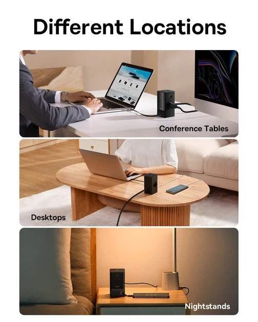 Мережевий зарядний пристрій Baseus PowerCombo Digital PowerStrip 65W (2 AC + 1 USB + Type-C + Кабель Type-C) 1,5м - изображение 9