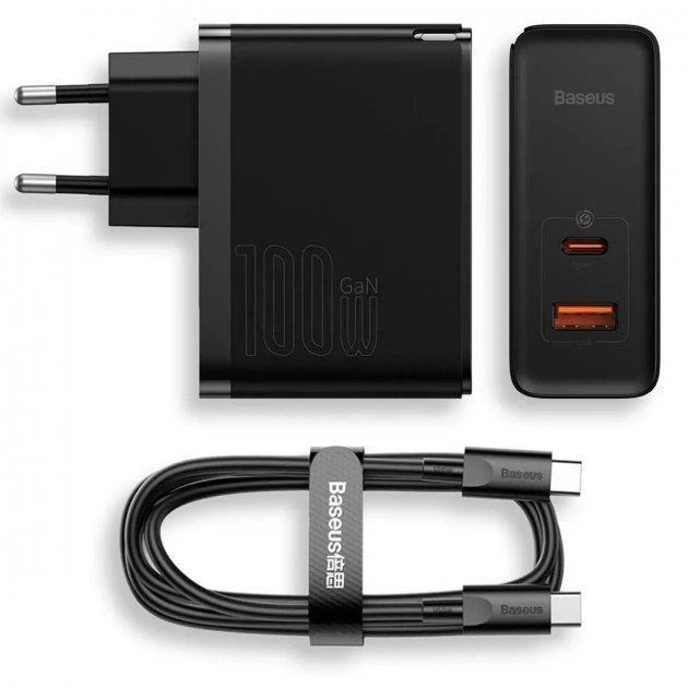 Мережевий зарядний пристрій BASEUS GaN5 Pro Fast Charger 100W 1USB+1Type-C 5A Black - зображення 2
