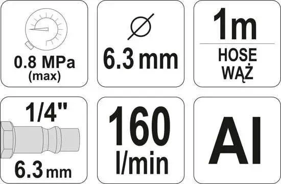Пескоструйный пистолет YATO со шлангом, 1/4", Ø6,3 мм, 0,8 МПа, 1 м - Фото 3 Пескоструйный пистолет YATO со шлангом, 1/4", Ø6,3 мм, 0,8 МПа, 1 м - изображение 3