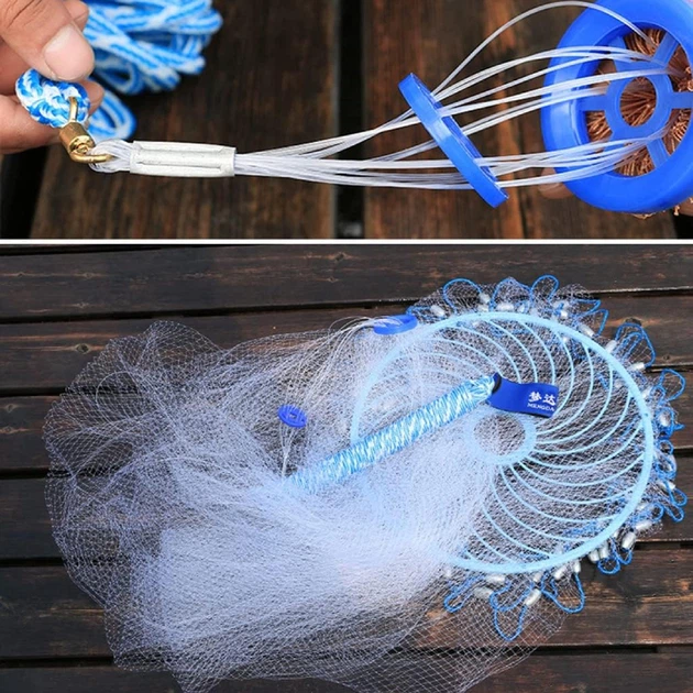 Кастинговая сетка-накидка для ловли рыбы с цепью 1,8 м с кольцом фрисби и диаметром 4,1 м рыболовная сетка-парашют с металлическими грузилами (WN561) - изображение 9