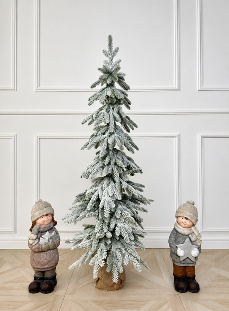 Елка литая заснеженная Forest Elf Snow 140 см узкая в мешковине - изображение 2