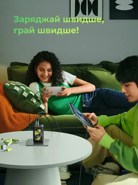 Зарядний пристрій Ugreen GaN 65 Вт високошвидкісний з 3 портами 2xUSB-C 1xUSB-A Genshin Impact Black (CD244) - зображення 6