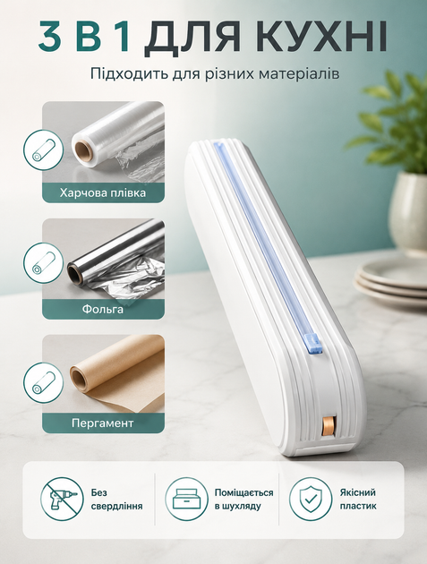 Диспенсер на липучках A-plus R38 кухонный держатель для хранения и разрезания пищевой пленки, фольги - Фото 8 Диспенсер на липучках A-plus R38 кухонный держатель для хранения и разрезания пищевой пленки, фольги - изображение 8
