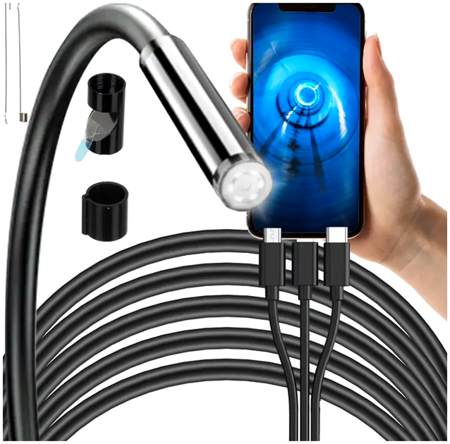 Эндоскопическая камера 2 метра 7.9 мм USB для телефона 3 сменных наконечника Bigstren МС0655 - изображение 2