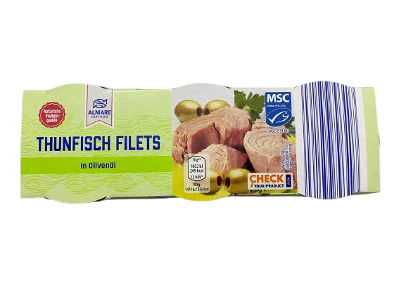 Тунец в оливковій олії філе Thunfisch Filets Almare Seafood 210г. (3*70 г) - Фото 1 Тунец в оливковій олії філе Thunfisch Filets Almare Seafood 210г. (3*70 г) - изображение 1