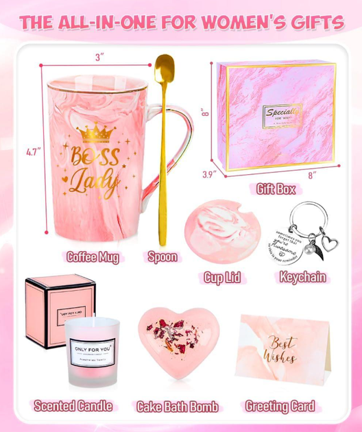 Подарунковий набір для жінок Pink Lady — чашка 14 oz, ароматична свічка, бомбочка для ванни, подарунок мамі, дружині - зображення 2