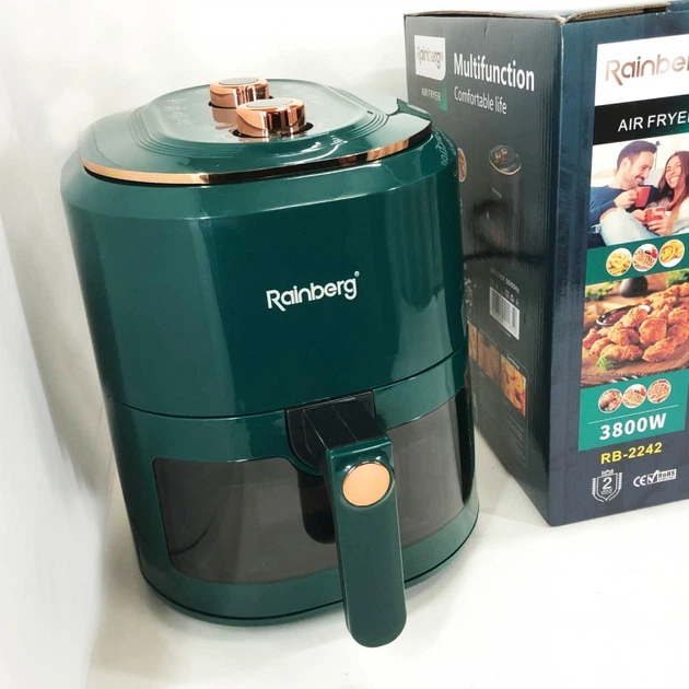 Аерогриль Rainberg RB-2242 greenфФритюрниця терморегулятор 3800W таймер 6.0L - зображення 7