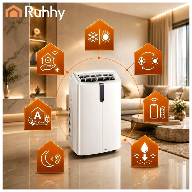 Портативный кондиционер 12000 BTU 3.5 кВт для дома 30 м2 белый Ruhhy СS-0401 - изображение 3
