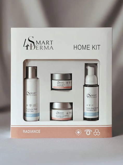 Набор косметики по уходу за кожей с пигментацией Smart4Derma Radiance HomeKit (пенка, тонер, дневной крем, осветляющий крем) - Фото 2 Набор косметики по уходу за кожей с пигментацией Smart4Derma Radiance HomeKit (пенка, тонер, дневной крем, осветляющий крем) - изображение 2
