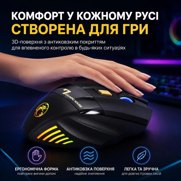 Бездротова ігрова миша iMICE GW-X7 Bluetooth 2.4G RGB тихі кнопки - изображение 6