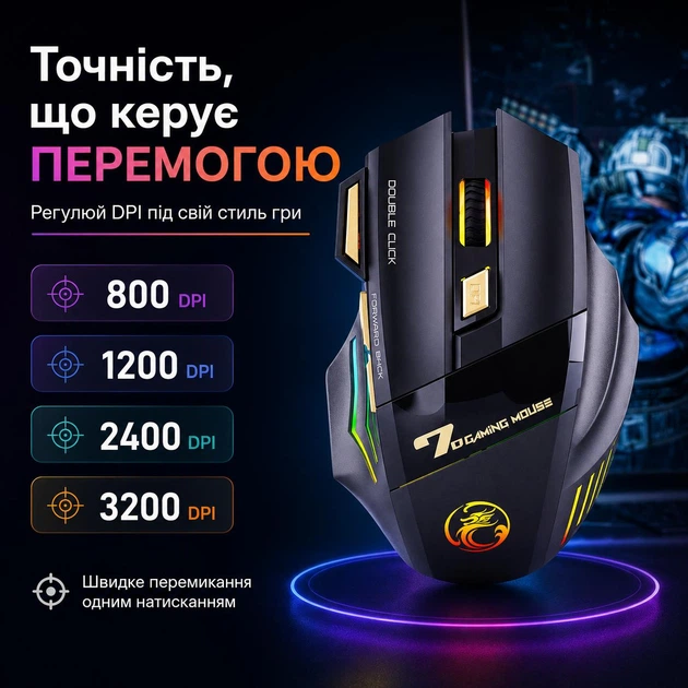 Бездротова ігрова миша iMICE GW-X7 Bluetooth 2.4G RGB тихі кнопки - изображение 7