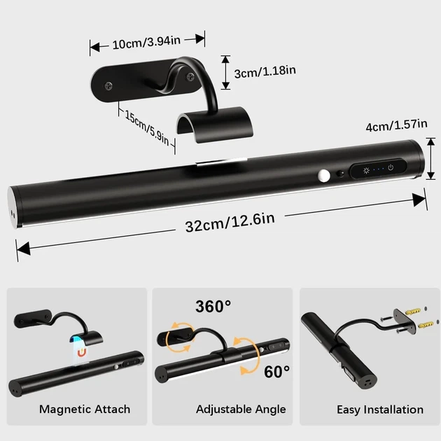 Подсветка для картин и зеркал аккумуляторная Magnetic Picture Light 4000mAh с пультом ДУ (Черная) - Б/У - изображение 2