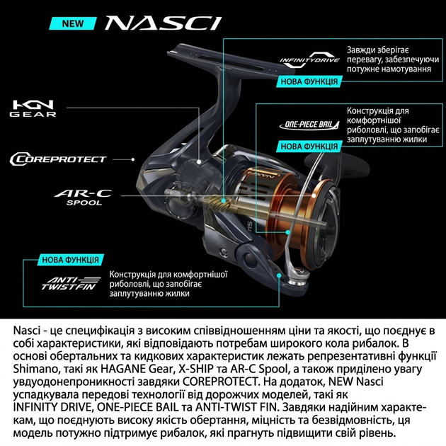Рыболовная катушка Shimano Nasci FC 2500HG 5+1 - изображение 2
