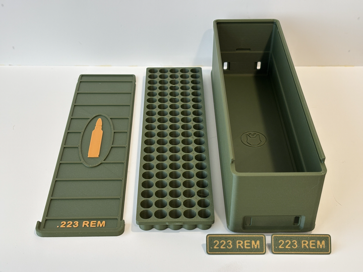 Міцний пластиковий ящик на 100 патронів калібром 223 REM та 5.56 NATO для зберігання боєприпасів Хакі з жовтим - зображення 3
