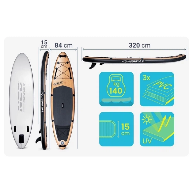 SUP дошка Neo-Sport Aquasurf 10.6 320 см (170212) - Фото 3 SUP дошка Neo-Sport Aquasurf 10.6 320 см (170212) - зображення 3