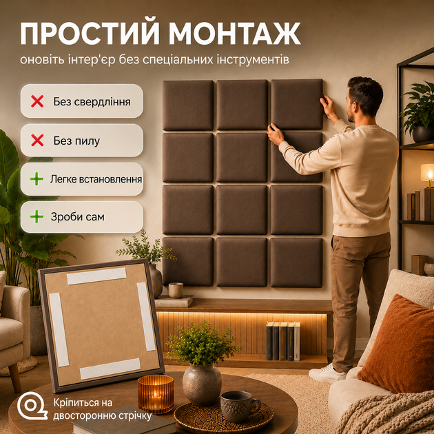 Настенная мягкая панель 90×50 см каретная стяжка толщина 5 см для изголовья кровати спинки лавки и декора интерьера - изображение 2