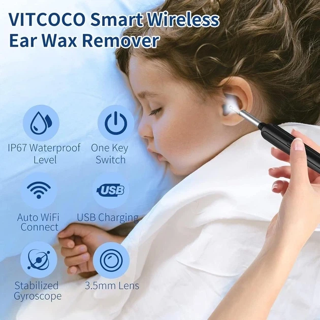 Умная ушная палочка с камерой VITCOCO Y8, беспроводной отоскоп для чистки ушей с LED подсветкой, видеоэндоскоп для - Б/У - Фото 2 Умная ушная палочка с камерой VITCOCO Y8, беспроводной отоскоп для чистки ушей с LED подсветкой, видеоэндоскоп для - Б/У - изображение 2