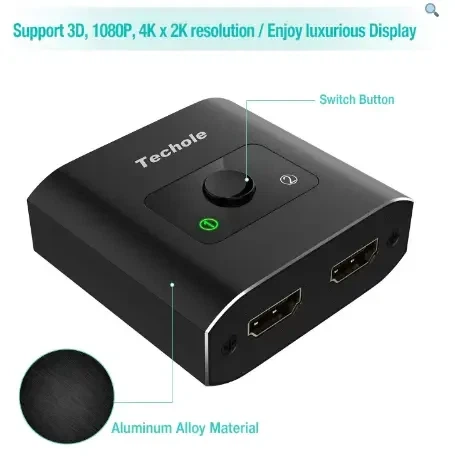 Двонаправлений HDMI перемикач Techole HS305 Bi-Direction Switch алюмінієвий спліттер розгалужувач 2 в 1 - Б/В - зображення 3