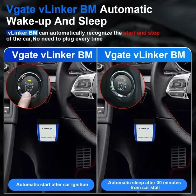 Автосканер Vgate vLinker BM+ Bluetooth BLE OBD2 діагностичний адаптер для BMW (BimmerCode, BimmerLink) та Android / iOS - Б/В - зображення 4