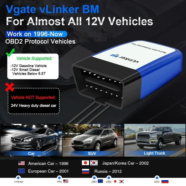 Автосканер Vgate vLinker BM+ Bluetooth BLE OBD2 діагностичний адаптер для BMW (BimmerCode, BimmerLink) та Android / iOS - Б/В - зображення 6