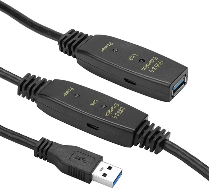 Активний подовжувач USB 3.0 AM/AF (Тато-Мама) 10 метрів з підсилювачем сигналу, чорний - Б/В - зображення 2
