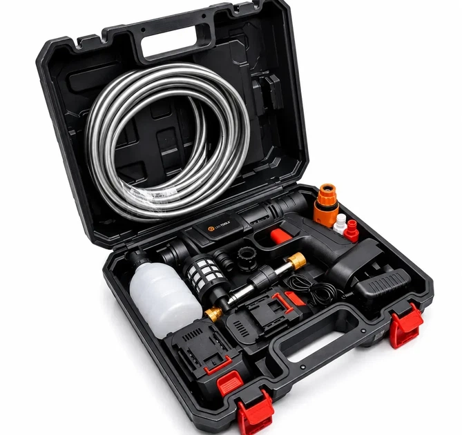 Аккумуляторная мойка высокого давления LEO TOOLS 48V (2 аккумулятора 5Ah, 60 бар, бесщеточная) в чемодане - изображение 7
