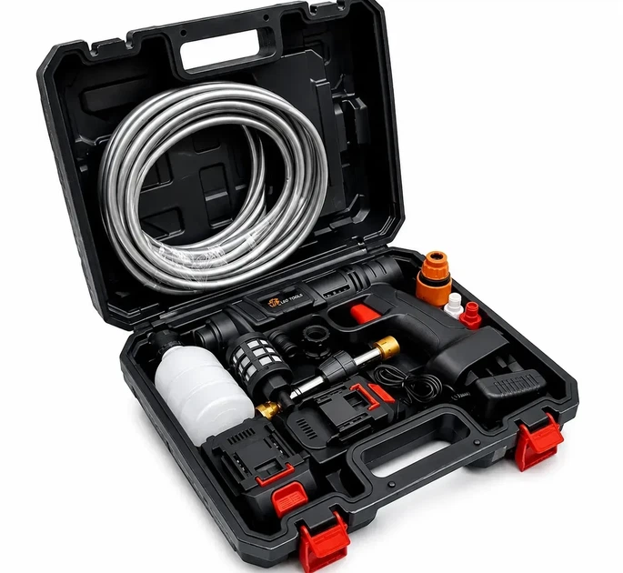 Аккумуляторная мойка высокого давления LEO TOOLS 36V (2 аккумулятора 5Ah, 30 бар, бесщеточная) в чемодане - изображение 8