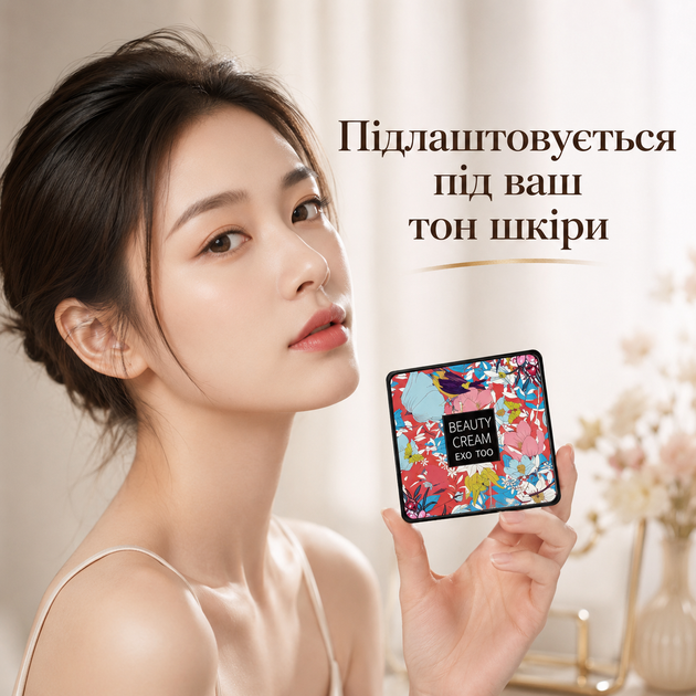 Многофункциональный тональный крем-кушон Beauty Cream EXO TOO SPF50+ - СС крем тон 02 натуральный беж 20 г - изображение 2