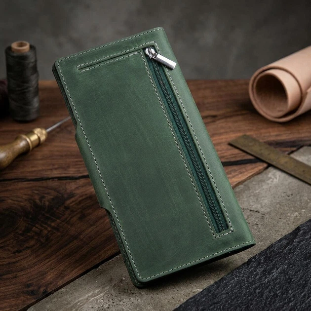 Бумажник унисекс вертикальный из винтажной кожи на кнопках SHVIGEL bg161fash79 Зеленый - изображение 4