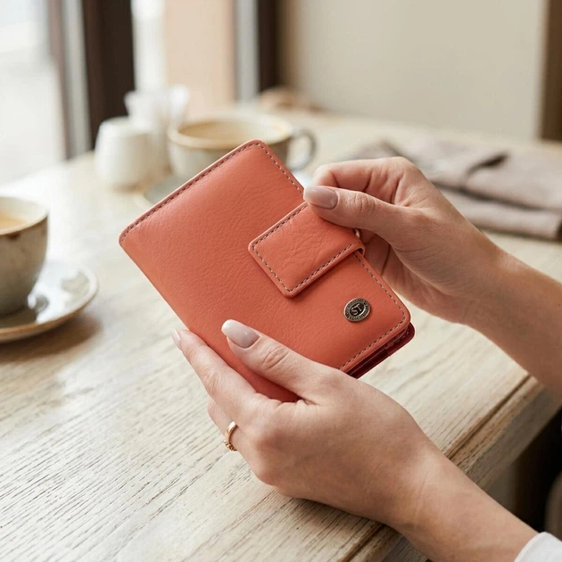 Шкіряний жіночий вертикальний гаманець з монетницею ST Leather Помаранчевий (bg194fash38) - зображення 2