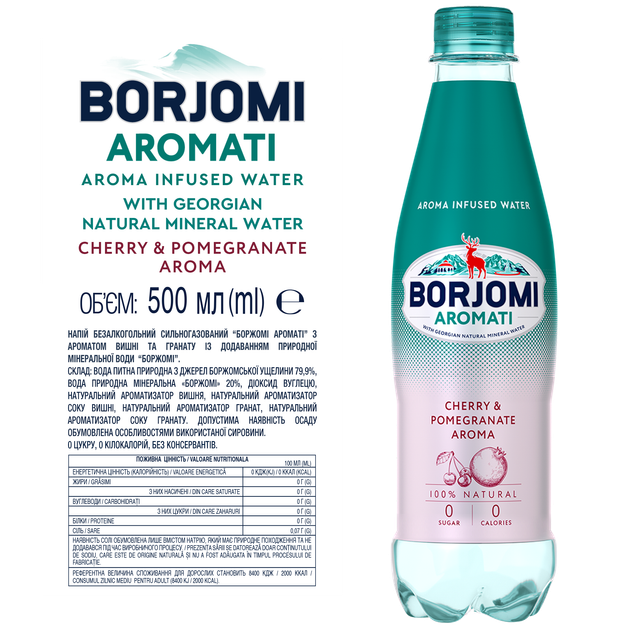 Упаковка минеральной сильногазированной воды Borjomi Aromati с ароматом вишни и граната 0.5 л х 12 бутылок (4860019003265) - изображение 4