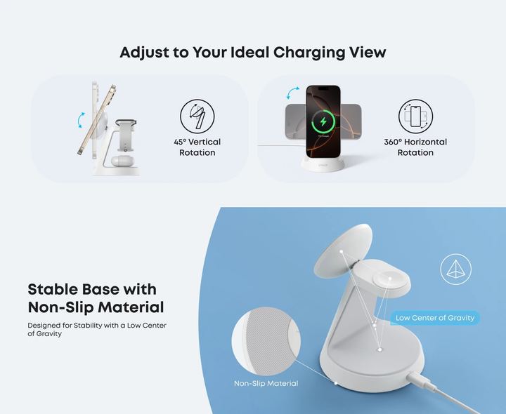 Зарядний пристрій Anker MagGo Wireless Charging Station 3-in-1 15W White - зображення 8