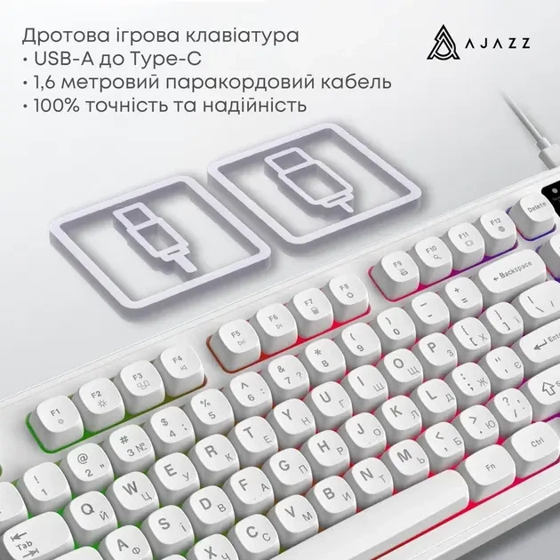 Клавіатура Ajazz AF98 Black USB-C White (AF98-W) - Фото 7 Клавіатура Ajazz AF98 Black USB-C White (AF98-W) - зображення 7