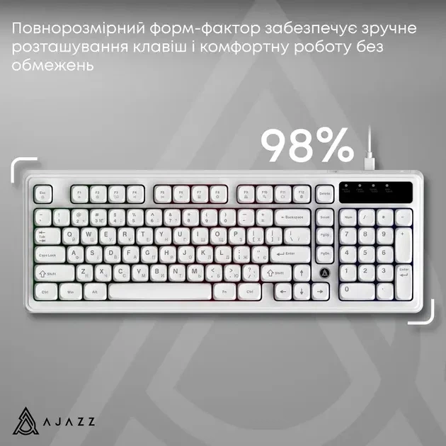 Клавіатура Ajazz AF98 Black USB-C White (AF98-W) - Фото 8 Клавіатура Ajazz AF98 Black USB-C White (AF98-W) - зображення 8