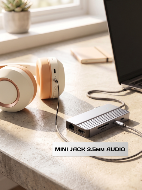 USB HUB 10в1 юсб хаб для ПК та ноутбука - перехідник розгалужувач концентратор для флешек TYPE-C | PD 3.0 | TF | SD | RJ45 | HDTV 4K - зображення 5