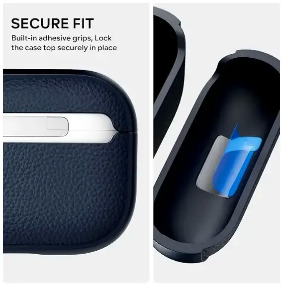 Чехол кожаный защитный для AirPods 4 с кольцом переноска синий - изображение 3
