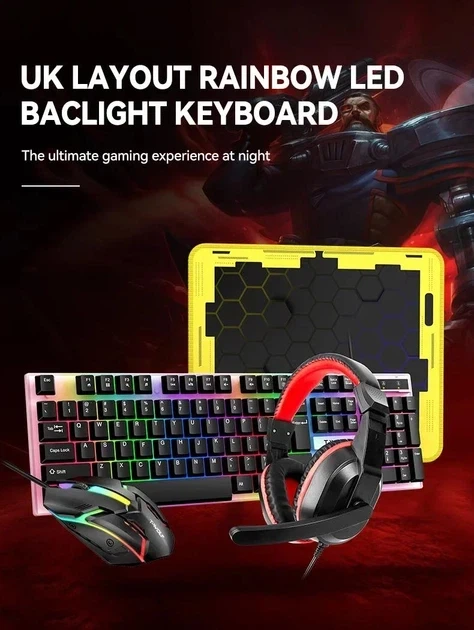 Игровой комплект Gaming Combo 4-in-1 T-Wolf TF-240 (клавиатура, мышь, наушники, коврик) - изображение 4