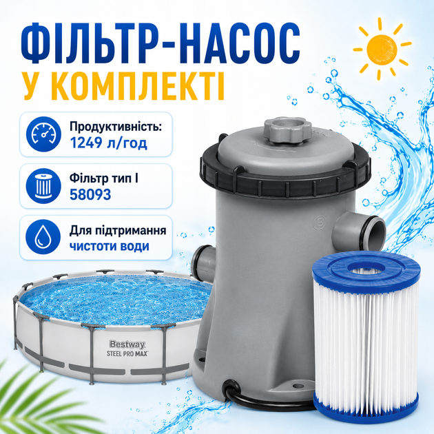 Каркасный бассейн Bestway 56416 366×76 см с фильтр-насосом - изображение 4