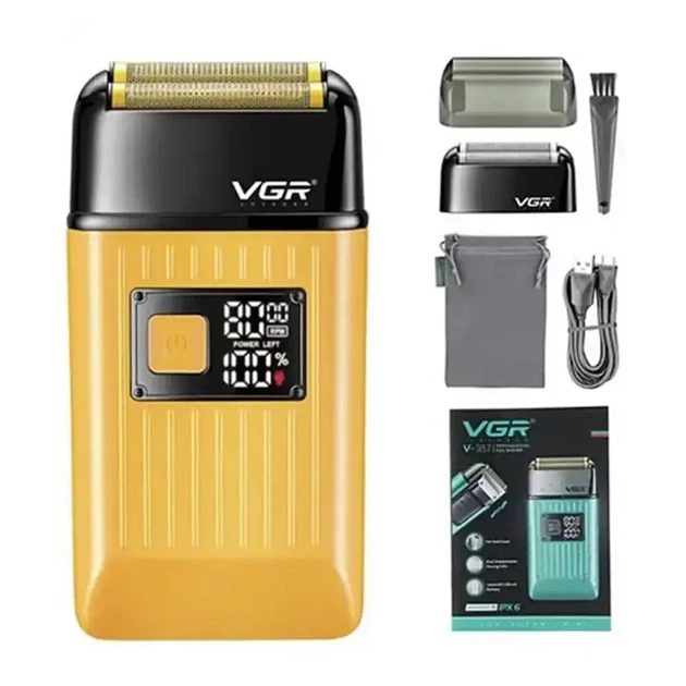 Электробритва шейвер VGR V-357 с USB и LED дисплеем, Желтая / Аккумуляторная беспроводная мужская бритва - изображение 5
