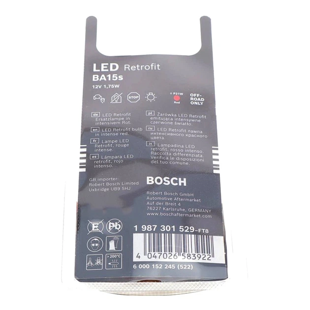 Автолампа LED (світлодіодна) BOSCH Retrofit LED P21W BA15s 1.75W 12V червона 1987301529 (1987301529) - изображение 2