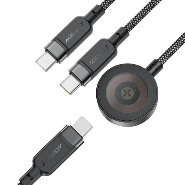 Кабель 3в1 Acefast C6-11 USB-C - 2x USB-C / Qi 480Mb/s 100W 1.2m Black (6974316283799) - изображение 3