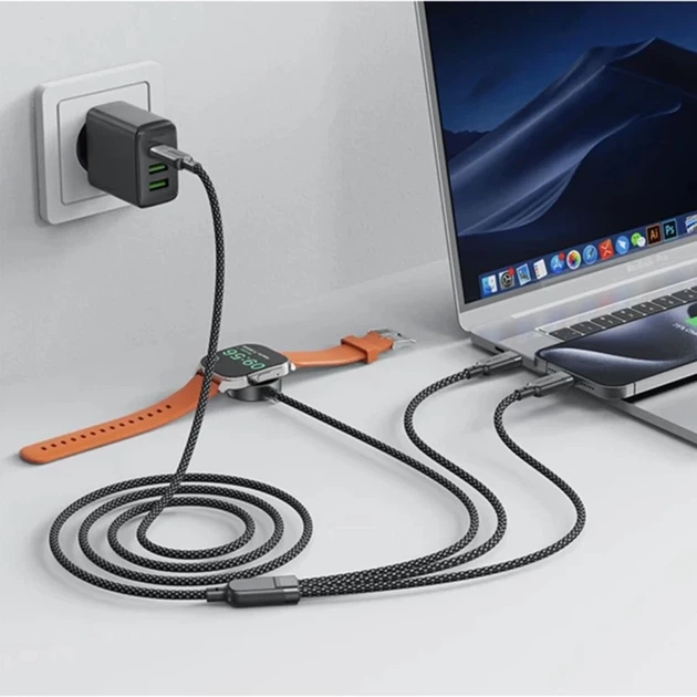Кабель 3в1 Acefast C6-11 USB-C - 2x USB-C / Qi 480Mb/s 100W 1.2m Black (6974316283799) - изображение 4